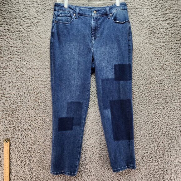 Chicos Jeans Womens 1 US 8 Blue Girlfriend Slim Leg Ankle Stretch Patchwork - Picture 1 of 14
